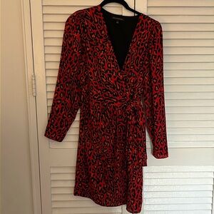 Perfect holiday dress! Red and orange cheetah print dress by Banana Republic.